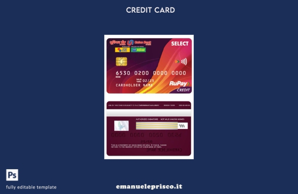 modello di carta di credito RuPay India Union Bank in stile verificato